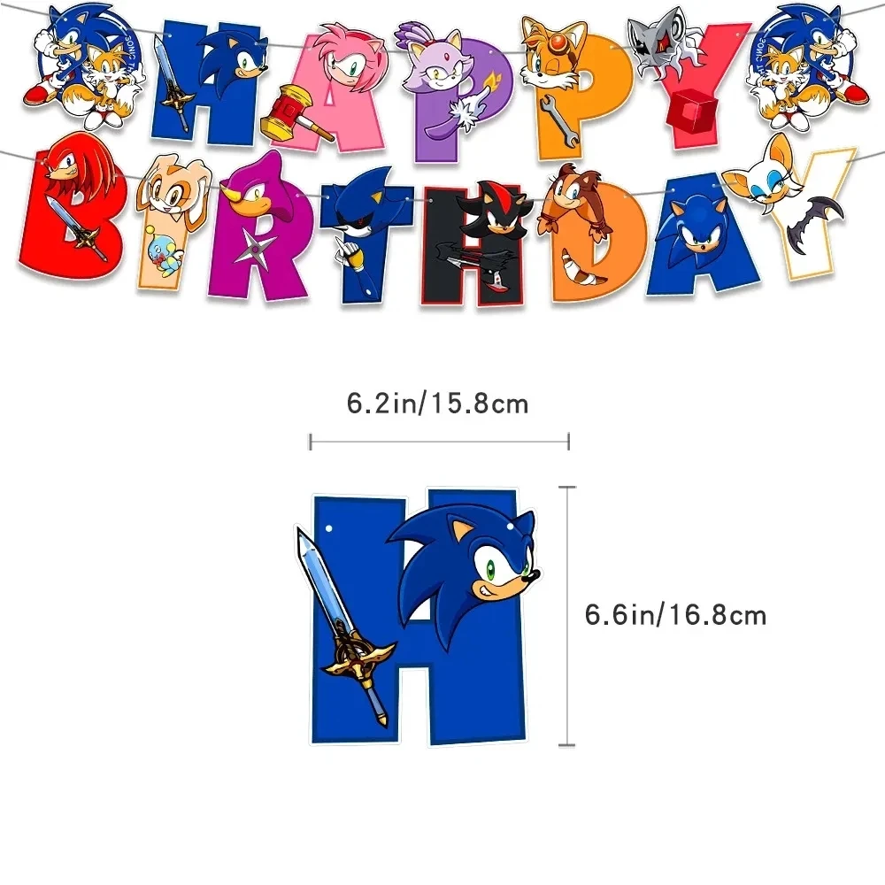 Cartoon Blue Flash Hedgehog Ballons Game Happy Birthday Banner Party Decoration Boy Soniked Party Supplies Balloon Cake Topper