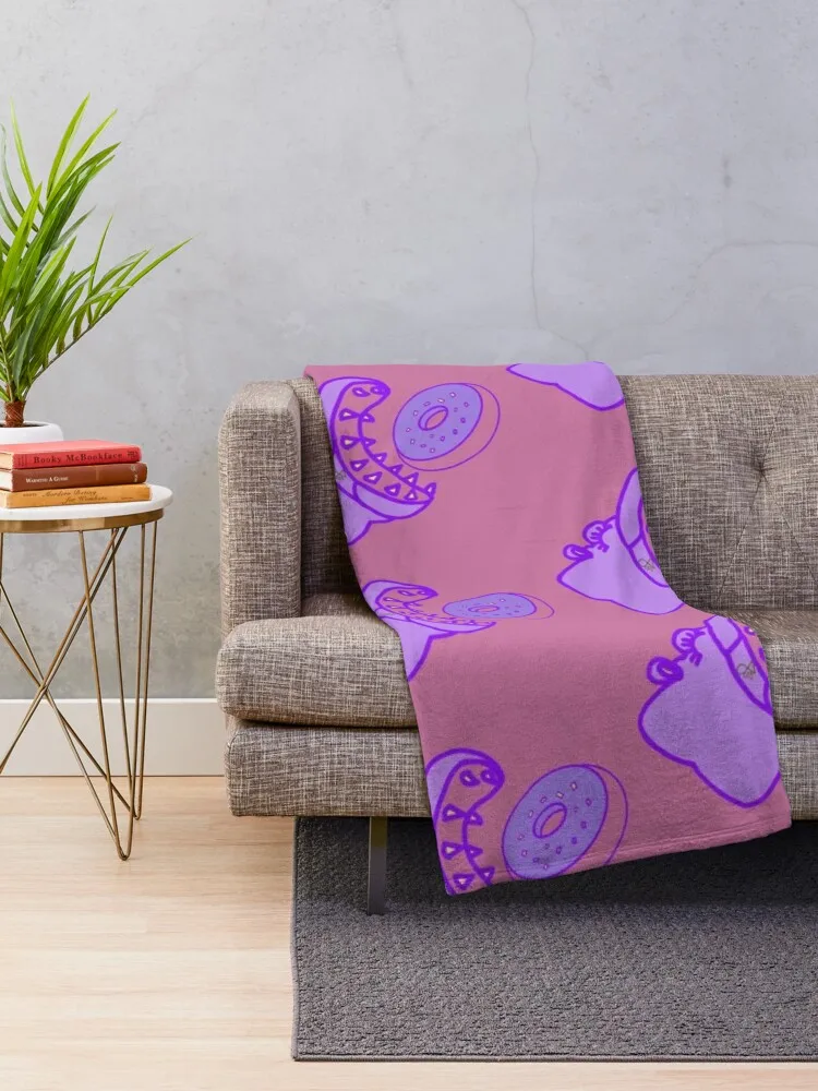 LaMaisonOfMY BIG MOUTH HIPPO EATS DONUT COLLECTION NO.1 PINK Throw Blanket Cute heavy to sleep for winter Blankets