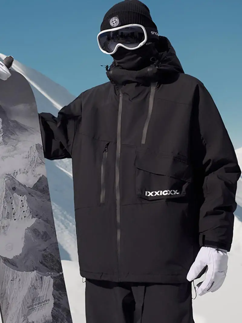 

Black Waterproof Windproof Cotton Jacket Men's Autumn Winter Snowboarding Clothes Warmth Enhanced Cotton Coat High Street Style