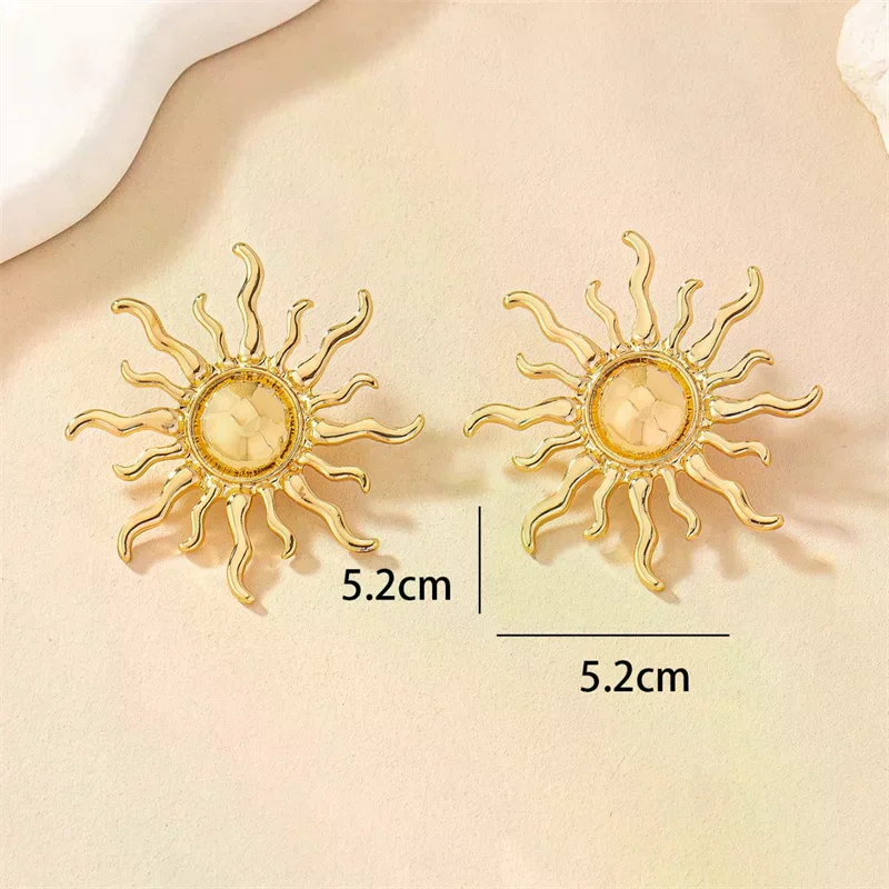 1Pair Vintage Oversized Gold Color Sun Fashion Dangle Earrings For Women Girls Personality Earrings Jewelry Accessories Gifts