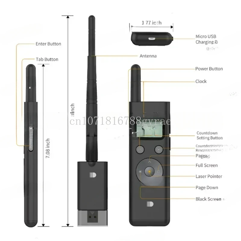 Wireless Powerpoint Presentation PPT Pointer Clicker Presenter LCD Display Green Light RF Remote Control 300M Distance