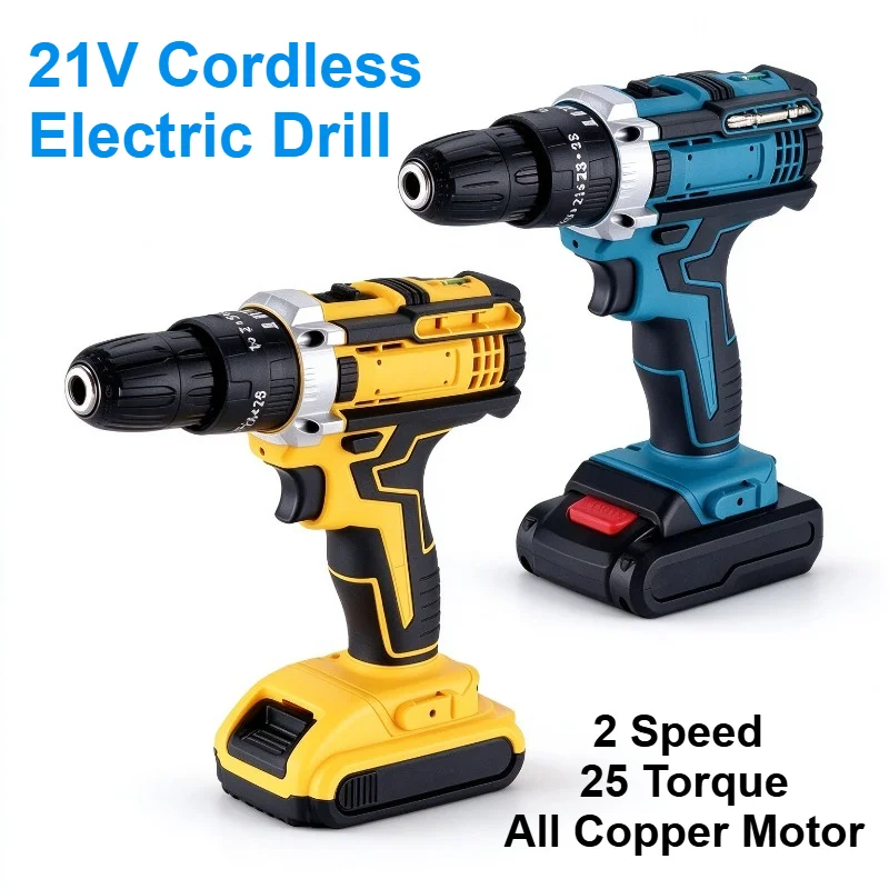 21V Brushed Cordless Electric Drill Screwdriver, 2-Speed 25 Torque 10mm Metal Chuck Power Tool, Bare Tool No Battery