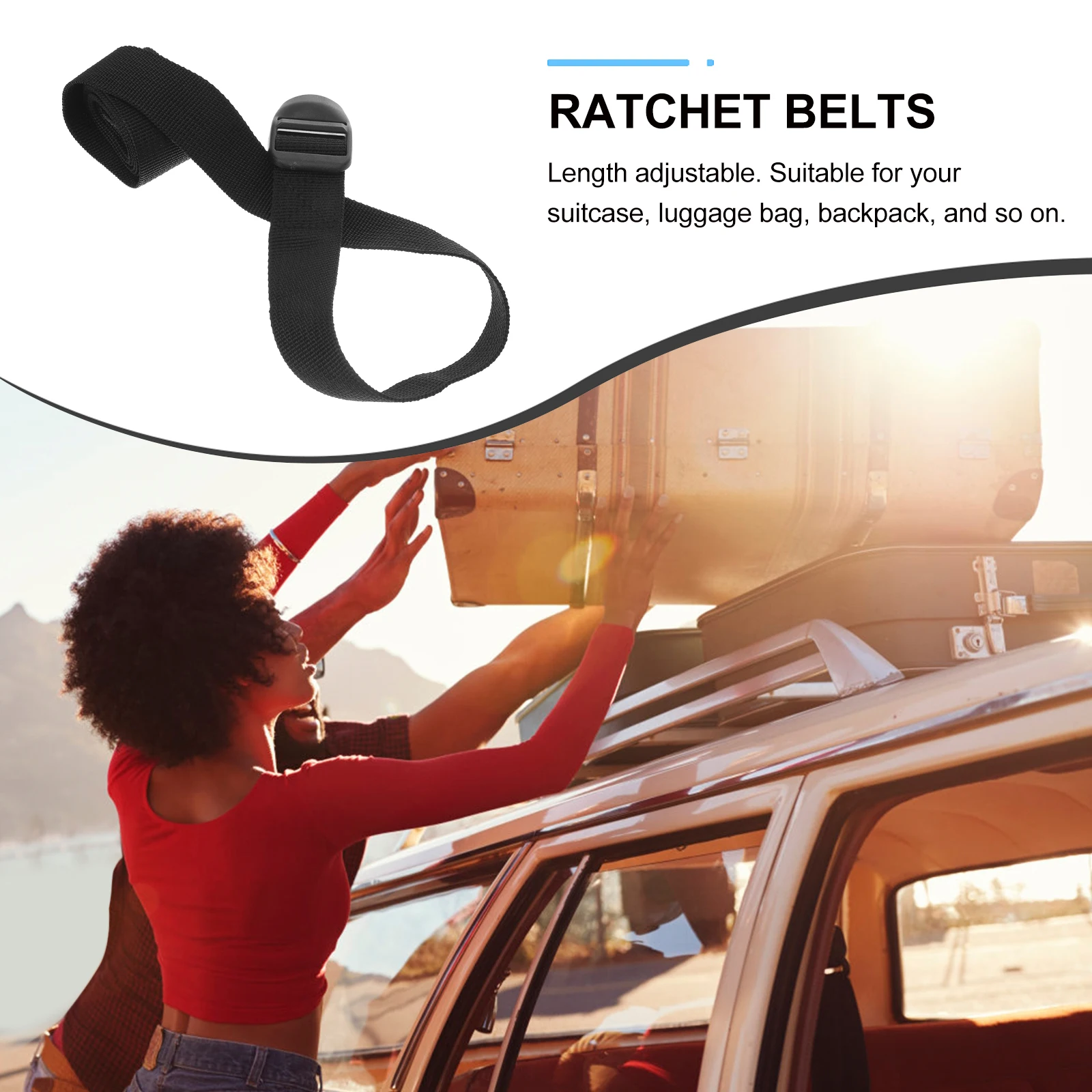 3pcs 1.5m Practical Tie Down Strap Strong Ratchet Belt Suitcase Safety Strap Cargo Lashing with Press Buckle for Outdoor (Black)