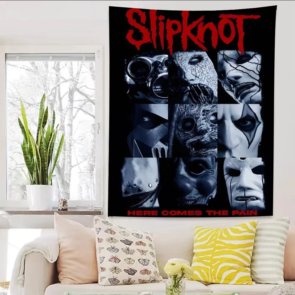 1pc S-Slipknot Band Tapestry Wall Hanging Aesthetic Room Decor Cool Room Stuff Background Cloth for Man Cave Bedroom Rock Fans