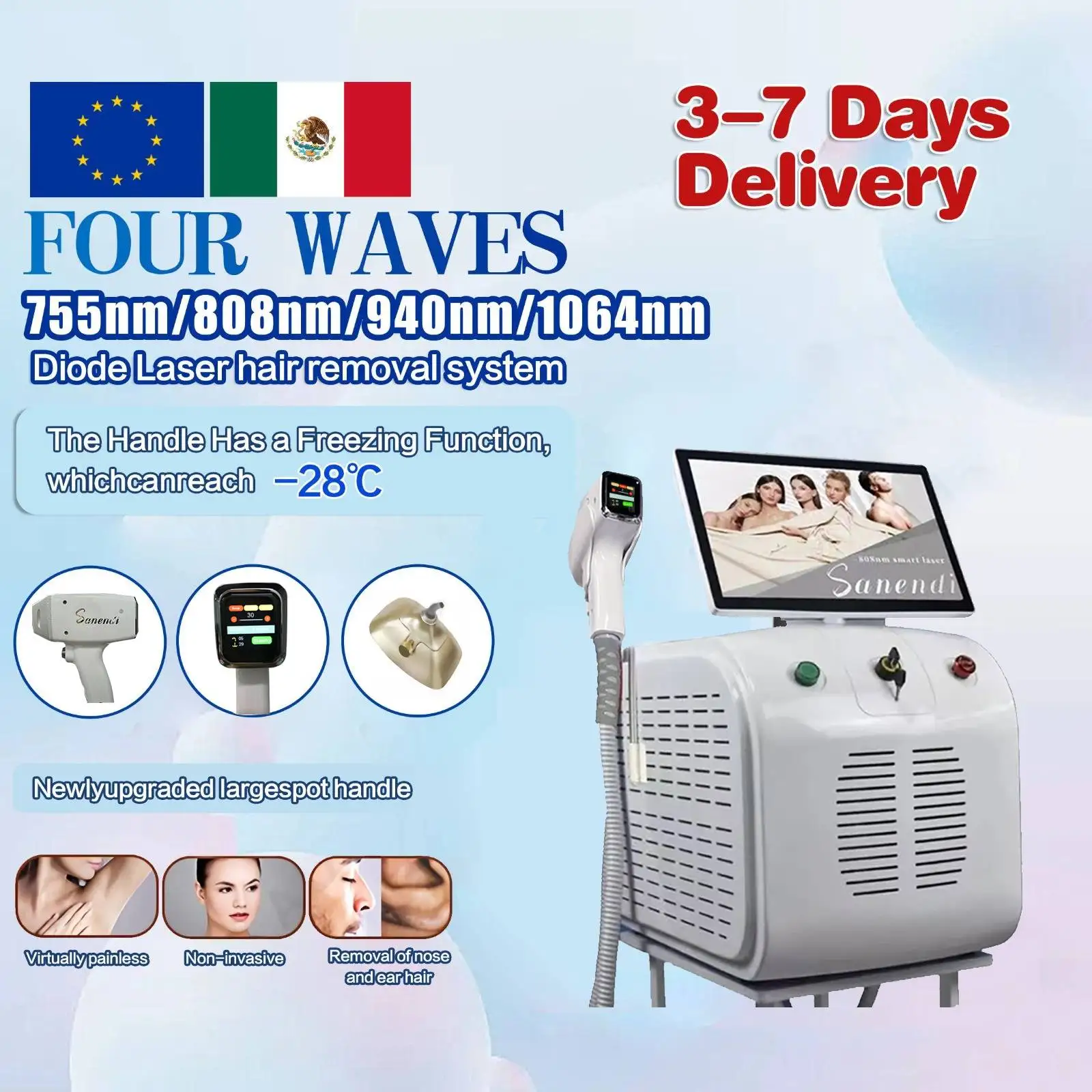 4wave Diode Laser Hair Removal Professional Machine Cooling Rejuvenation Skin Whitening Whole Body Hair Loss Beauty Equipment