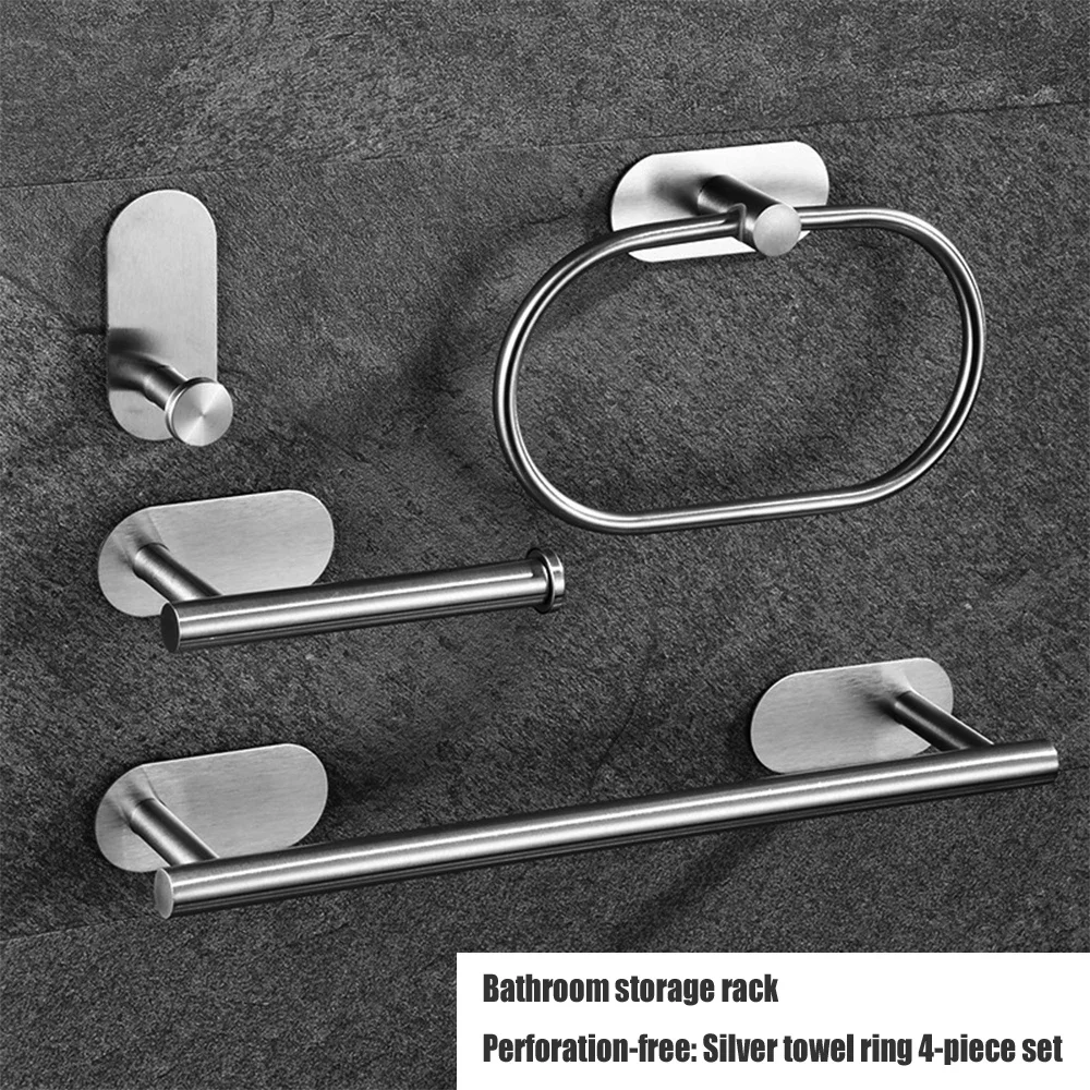 

Punch-free 304 Stainless Steel Bathroom 4-piece/5-piece Set Towel Rack Toilet Paper Rack Towel Bar Hook Bathroom Accessories