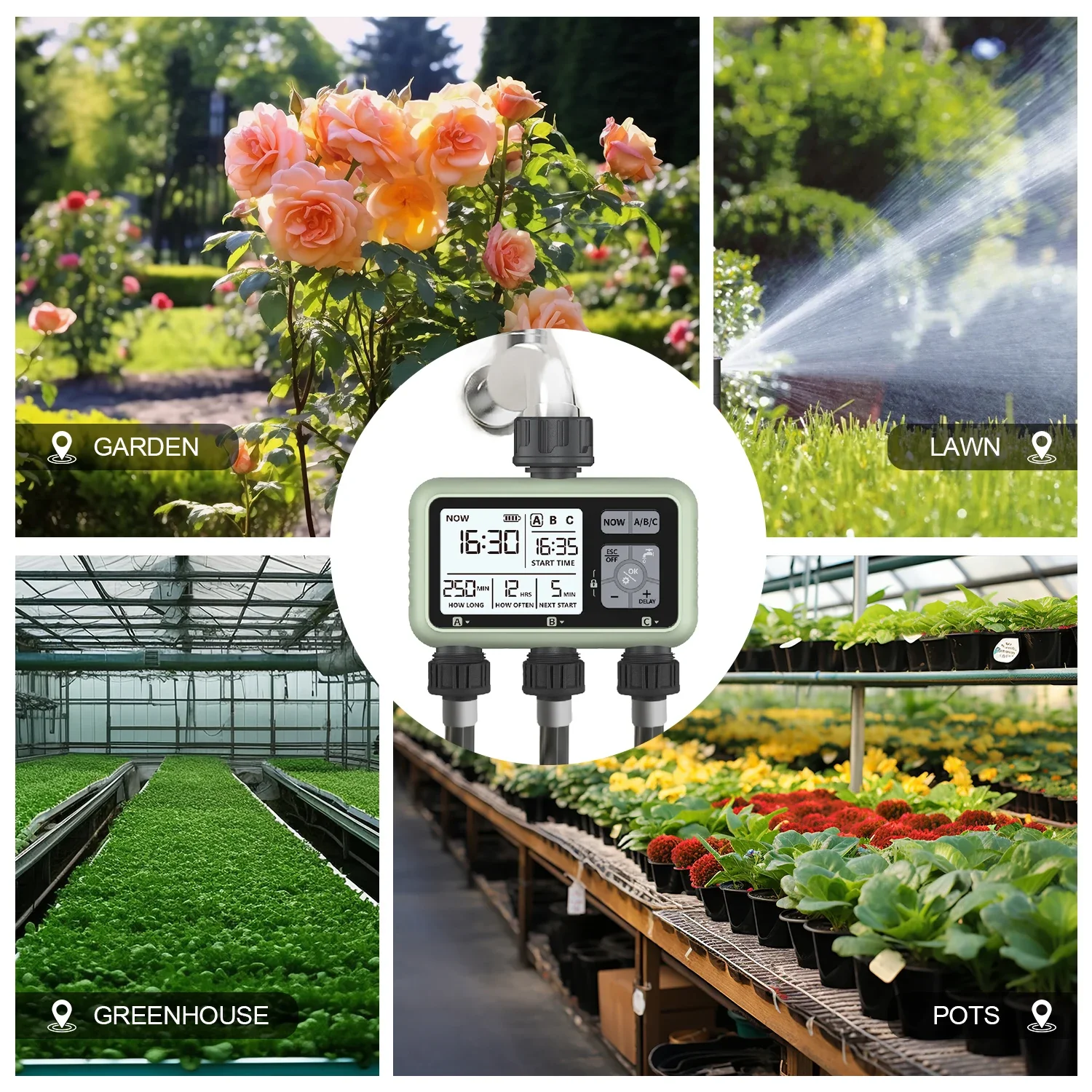 New Design 3-Zone Water Timer Independent Watering Plan Garden Lawn Intelligent Automatic Drip Irrigation Battery Driven