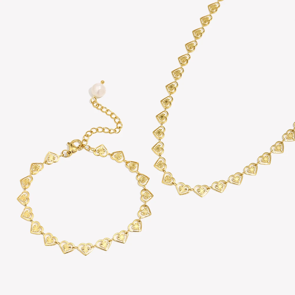 E.B.belle  French Elegant Small Hollow Heart Choker Necklace Delicate Sweet Girl\'s Stainless Steel Pearl Gold Bracelet Anklets