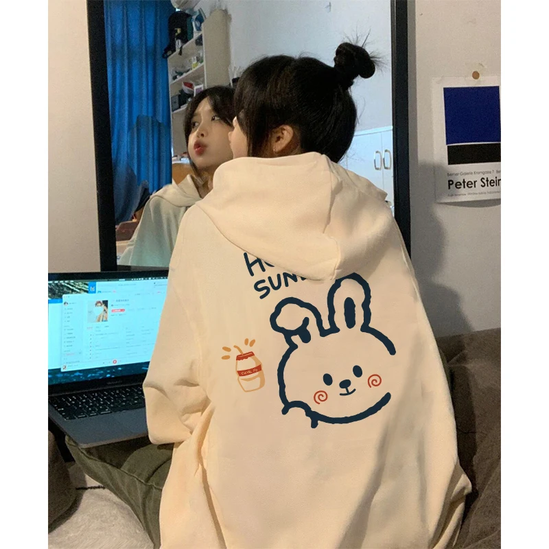 Chubby Girl Plus size Kaki Hoodie Women Hong Kong Flavor Retro Chic Loose Hoodie Cartoon Age-Reducing Fashion Ins Top