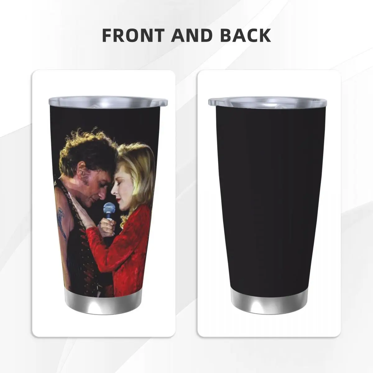 Johnny Hallyday And Sylvie Insulated Tumbler with Straws Lid Rock Music Vacuum Coffee Mugs Double Wall Hot Cold Drinks Cups 20oz