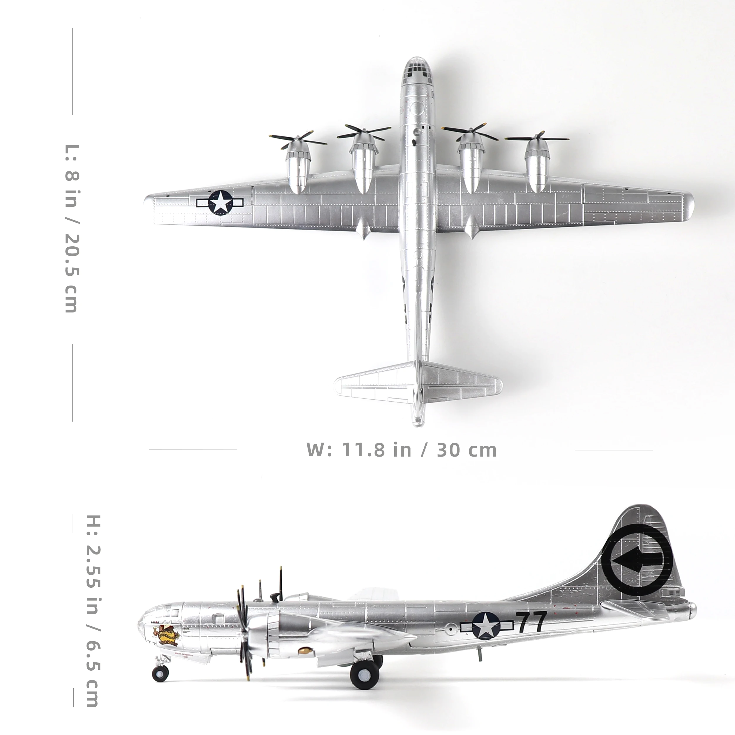 NUOTIE 1/144 B-29 Superfortress Fat Man Classic Bomber Diecast Model with Stand (Silverplate) for Collection