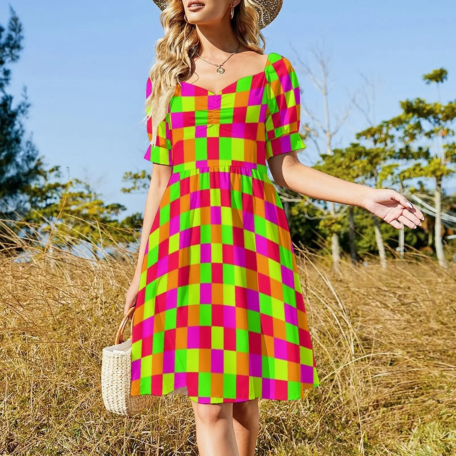 Pixel Neon Colors Color Blocking Sleeveless Dress long sleeve dress Dresses for wedding party Dress