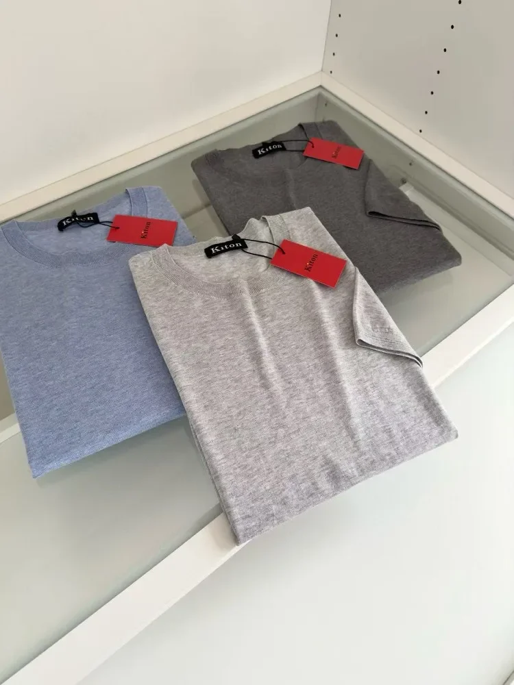 

Kiton spring and summer new mulberry silk round neck short-sleeved old money style men's casual fashion versatile T-shirt