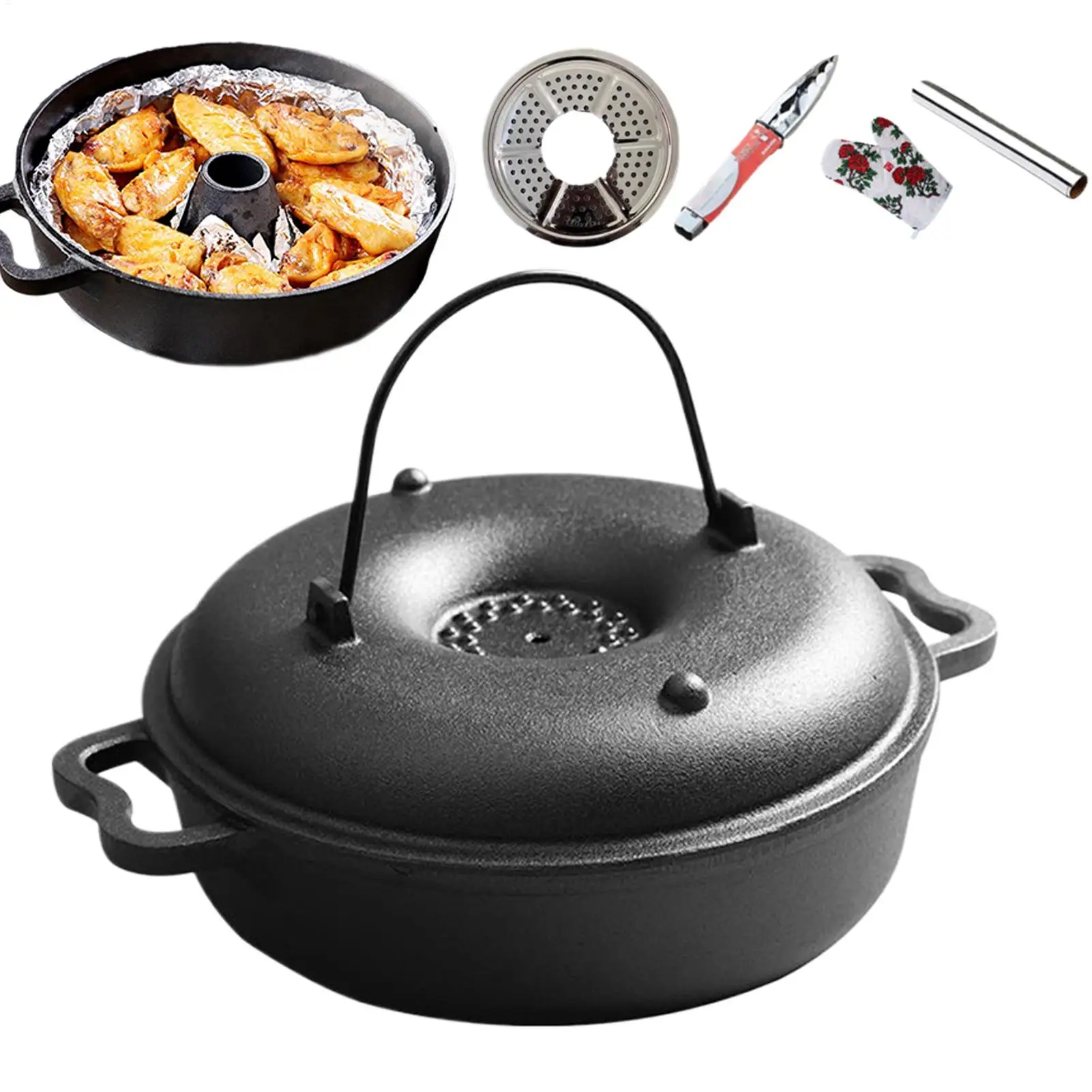 

Чугунная голландская духовка, устойчивая к высоким температурам посуда с ручкой, чугунная голландская духовка с крышкой для жарки, жарки