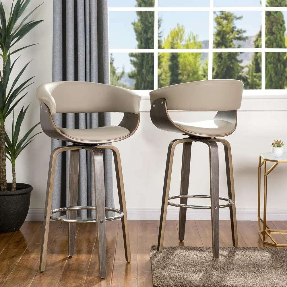 

Swivel Barstools Set of 2-29.5''Seat Height Bar Chairs Fabric Upholstered and Walnut Wood Frame Bar Height Stools