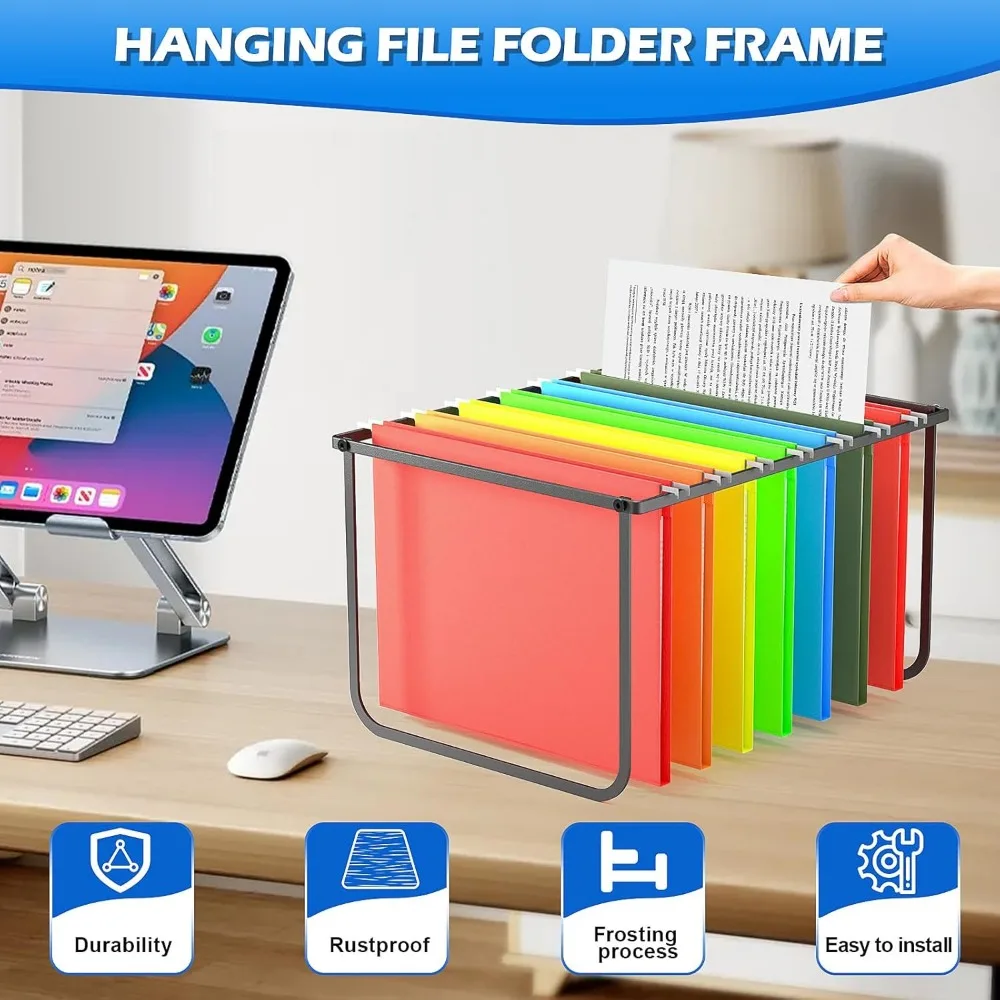 2-Pack Hanging File Folder Frame, Legal/Letter Size Desk Organizer for Filing Cabinet, Black