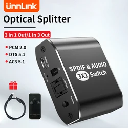 Unnlink Digital SPDIF Optical Audio Switcher Toslink Adapter 3x1/1X3 Optical fiber Splitter Support DTS AC3 Switcher for TV Ps5