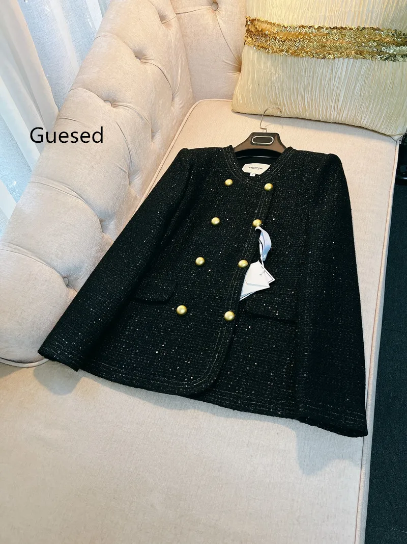 Guesed Tweed Coat Straight Wool Outerwear French Vintage Sequins Top Ladies Elegant Top Quality Blazer Outerwear Autumn Winter