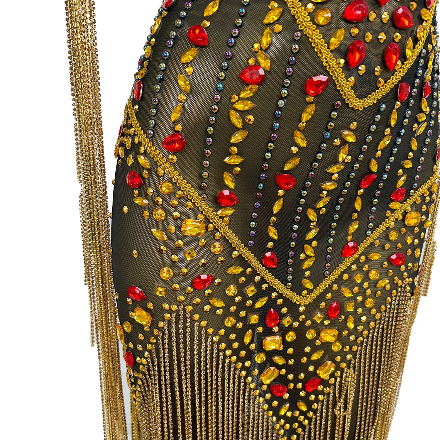 Catene di strass scintillanti di lusso Abito da sera con nappe Vedi attraverso abiti in rete Compleanno Prom Festival Celebrare Couture Shanyao