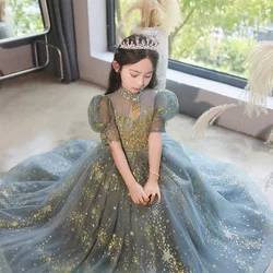 Gorgeous Sequin Lace Flower Girl Dress Teenage Wedding Dresses Princess Pageant Long Vestidos Christmas Formal Party Clothes