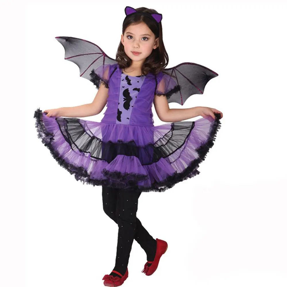 Halloween Maleficent Toddler Cute Bat Witch Pumpkin Lace Tutu Sequins Dress Evil Queen Cosplay Villain Witch Costume Wiard Gown