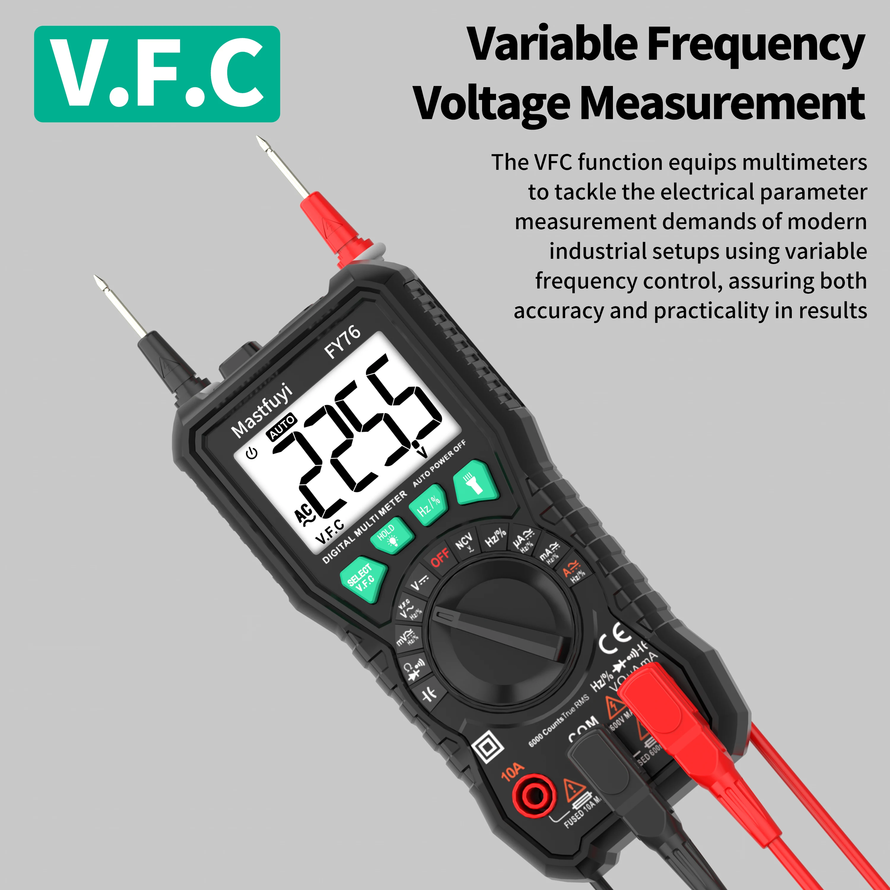 MASTFUYI FY76 Multifunctional Digital Multimeter AC/DC Current Voltmeter Electrical Resistance Capacitance Tester Anti-Burning