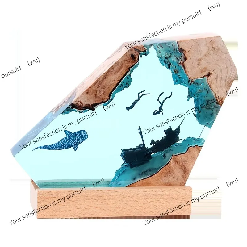 ZOCI-Home Decor Bedroom Soft Light Office Desktop Creative Ocean Art Ornament Gift Solid Wood Resin Nightl