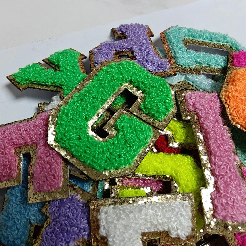26PCS Set Colorful Chenille Letter Patches Self Adhesive Initial Colorful Custom Embroidered Patches for DIY Bag Clothing
