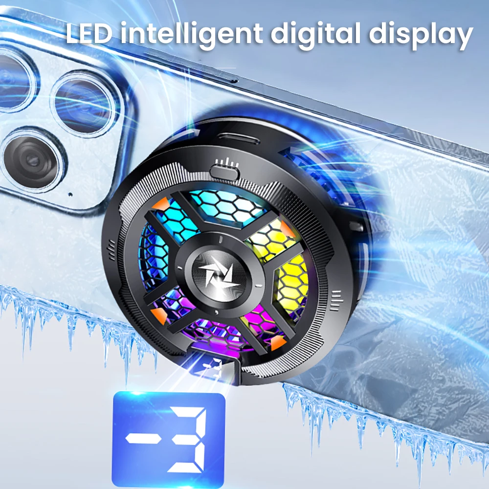 2 In 1 Phone Magnetic Back-Clip Semiconductor Radiator, Univeral Phone Game Cooler with RGB Light for iPhone 15 14 13 12 Xiaomi