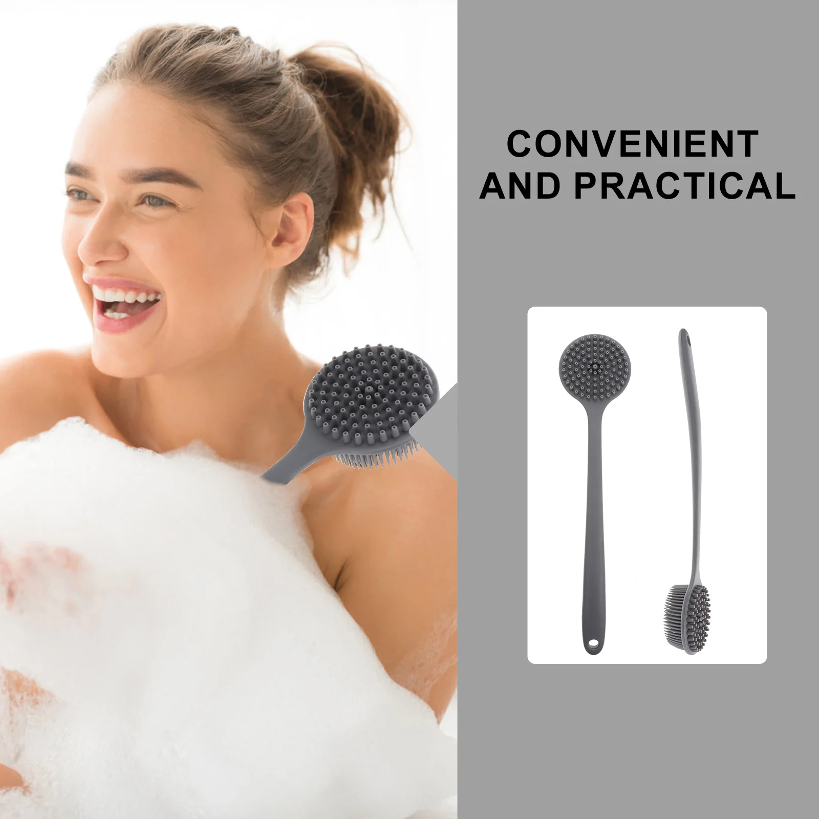 

Long Handle Bath Scrubber 37cm Silicone Body Brush for Back Feet Knees Legs Anticellulite Massager and Skin Health