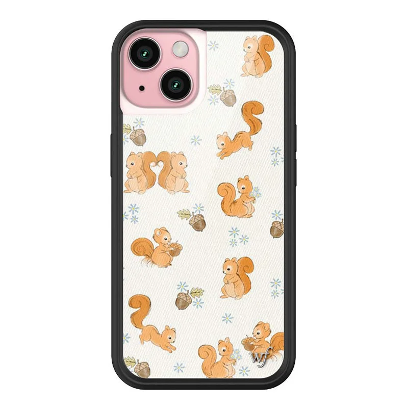 Wildflower Ins Squirrel Friend Floral Phone Case for iPhone 18 17 16 15 14 13 12 Pro Max Plus WF Cartoon Animal Shockproof Cover