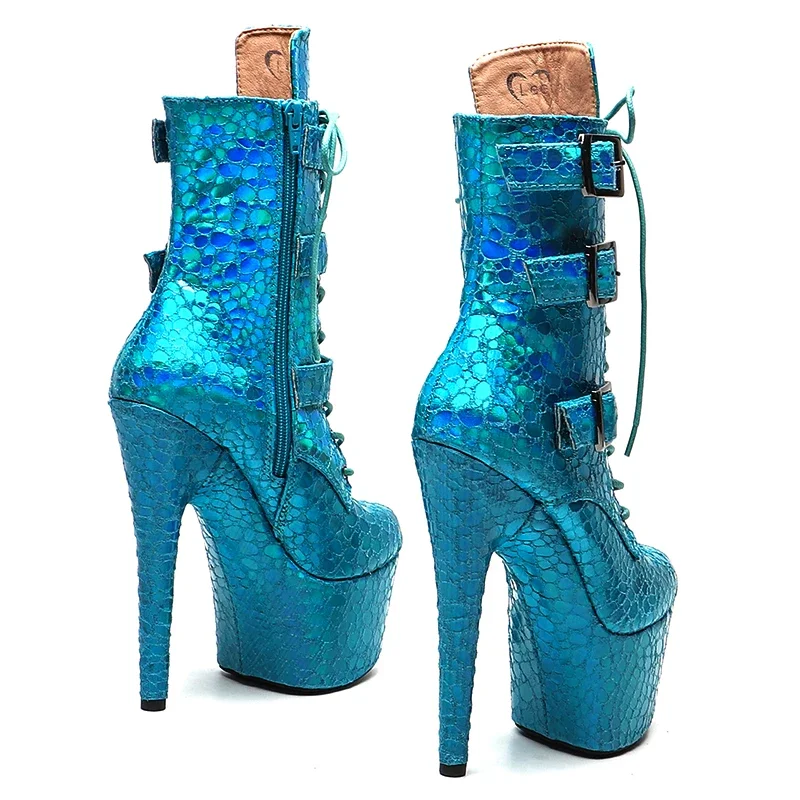 Leecabe  17CM/7inches  holography PU  upper Pole dancing shoes High Heel platform Pole Dance boot