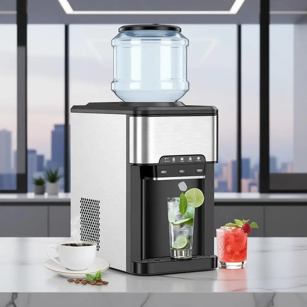 

Портативный диспенсер для горячей/холодной воды 3-в-1 с льдогенератором, защитой от детей, лотком для льда на 12 кубиков для домашнего использования на кухне