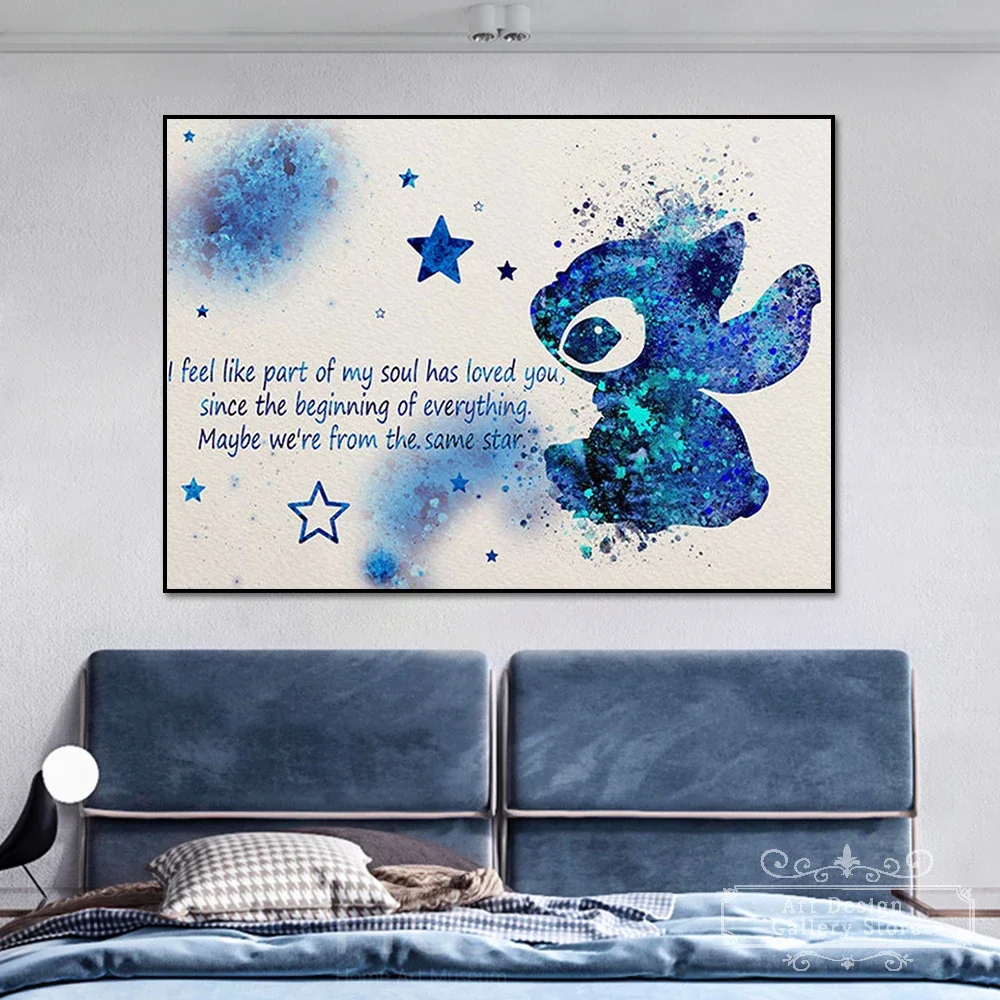 Stitch Ohana Movie Poster Lilo and Stitch Party Art Prints Watercolor Family Quote Canvas Painting Kids Room Decor Nursery Gift