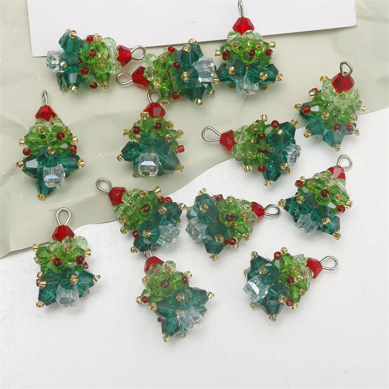 Free shipping 20pcs/lot color glass beads handmade cartoon Christmas tree shape beads charms diy jewelry garment/hair accessory