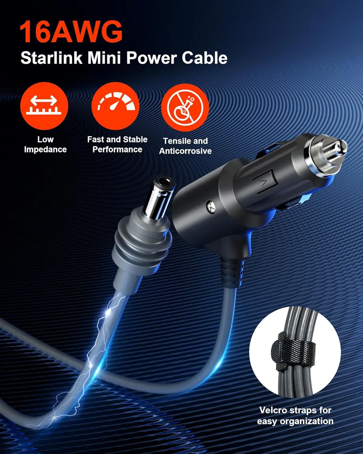 Para starlink mini cabo de alimentação 12v-24v dc adaptador de cigarro de carro com interruptor de luz indicadora led fusível embutido plug and play