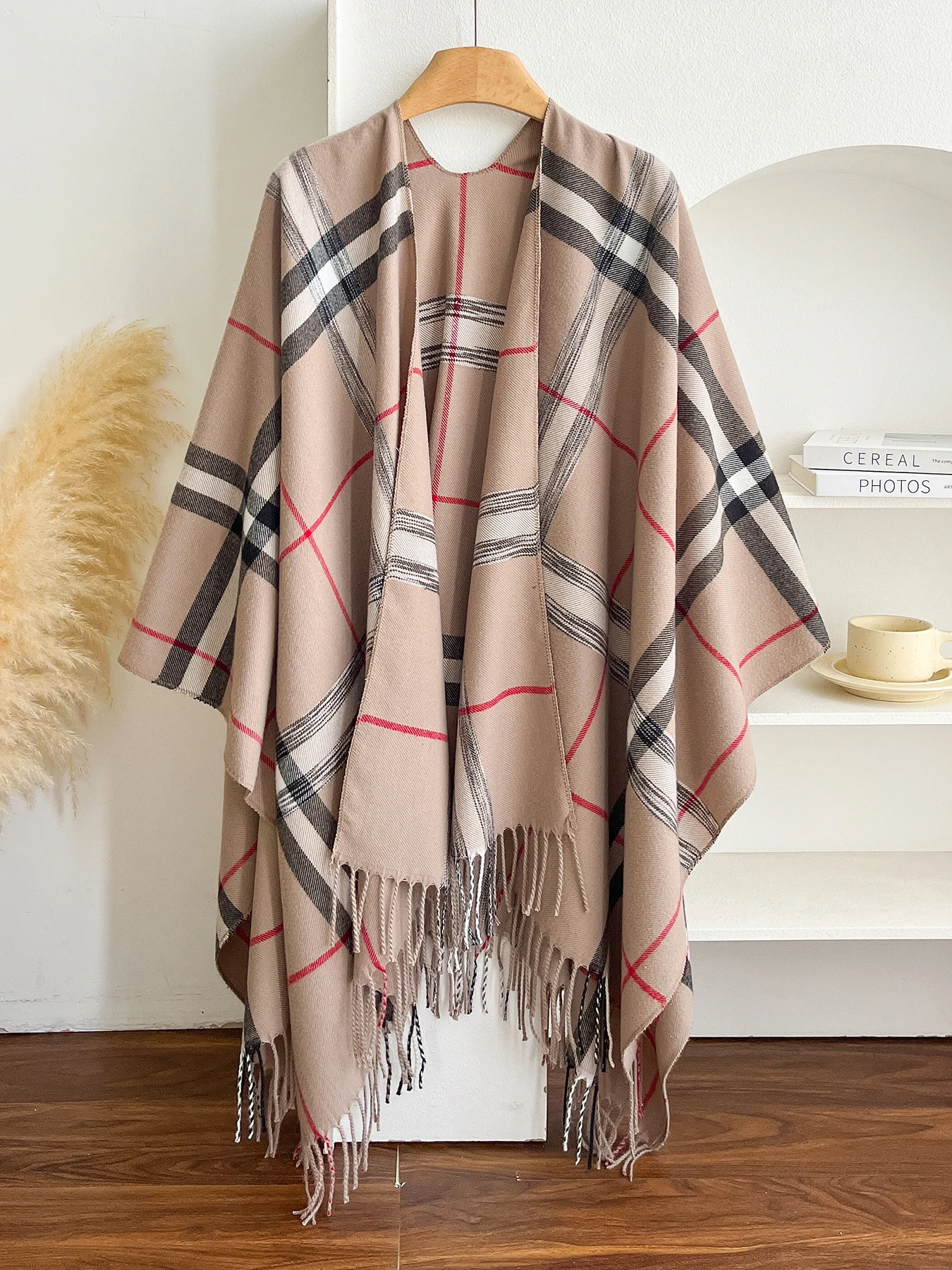 

New Plaid Gradient Mantle Amazon Cross-Border Winter Warmfringed Pashmina Shawl Autumn Season Thickened Outerwear