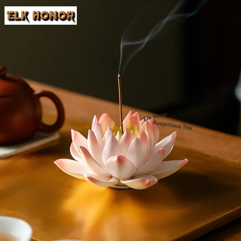 Hibiscus Hand Pinched Flower Incense Holder Boutique Mist Smoking Steamers Incense Burners Meditation Censer Tea Ceremony Craft