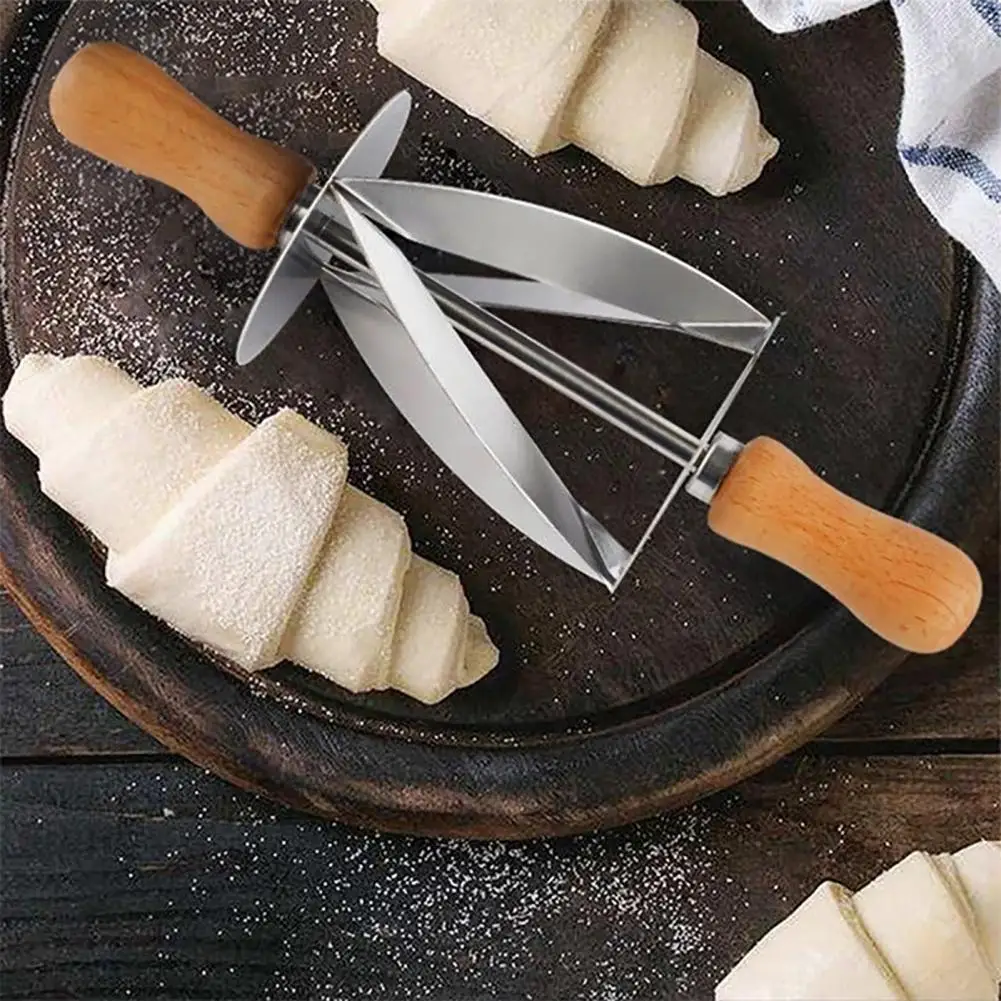 

2026 Croissant Cutter Roller, Stainless Steel Pastry Triangle Dough Cutter with Wood Handle, Pie Crust Pizza Slicer for Baking,