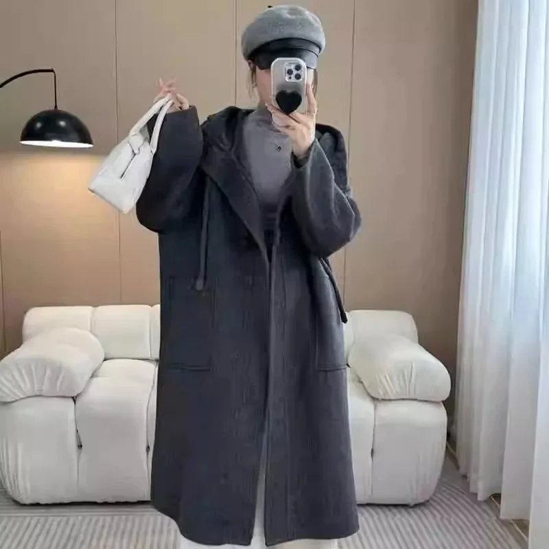2026 Woolen Coat Autumn Winter Women Solid Color Jackets Woolen Blends Coats Female Korean Elegant Retro Apricot Outerwear