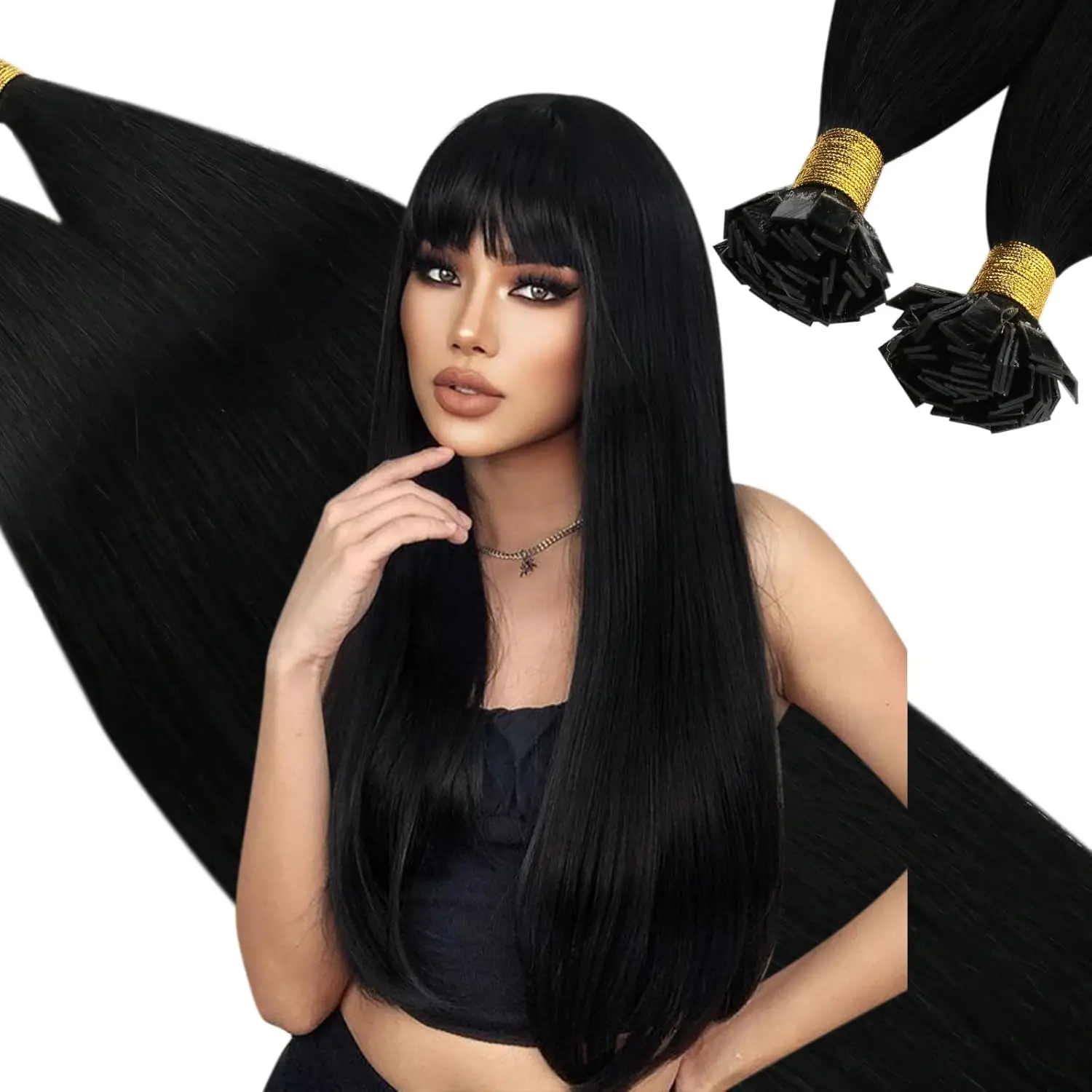 Ugeat Flat Tip Hair Extensions Menselijk haar Fushion Remy-haar 14-24 "50 strengen/pak Natuurlijke rechte keratine haarextensies