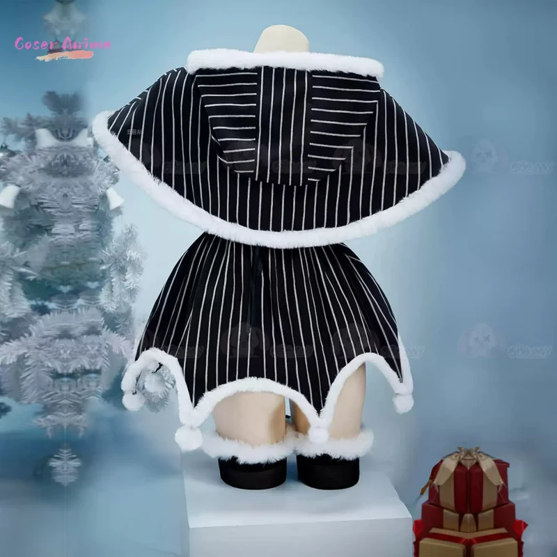 Disfraz de Halloween de Jack Skellington de la película Pesadilla de Navidad, traje completo con vestido negro a rayas para hombre y mujer, disfraz de calavera para cosplay.