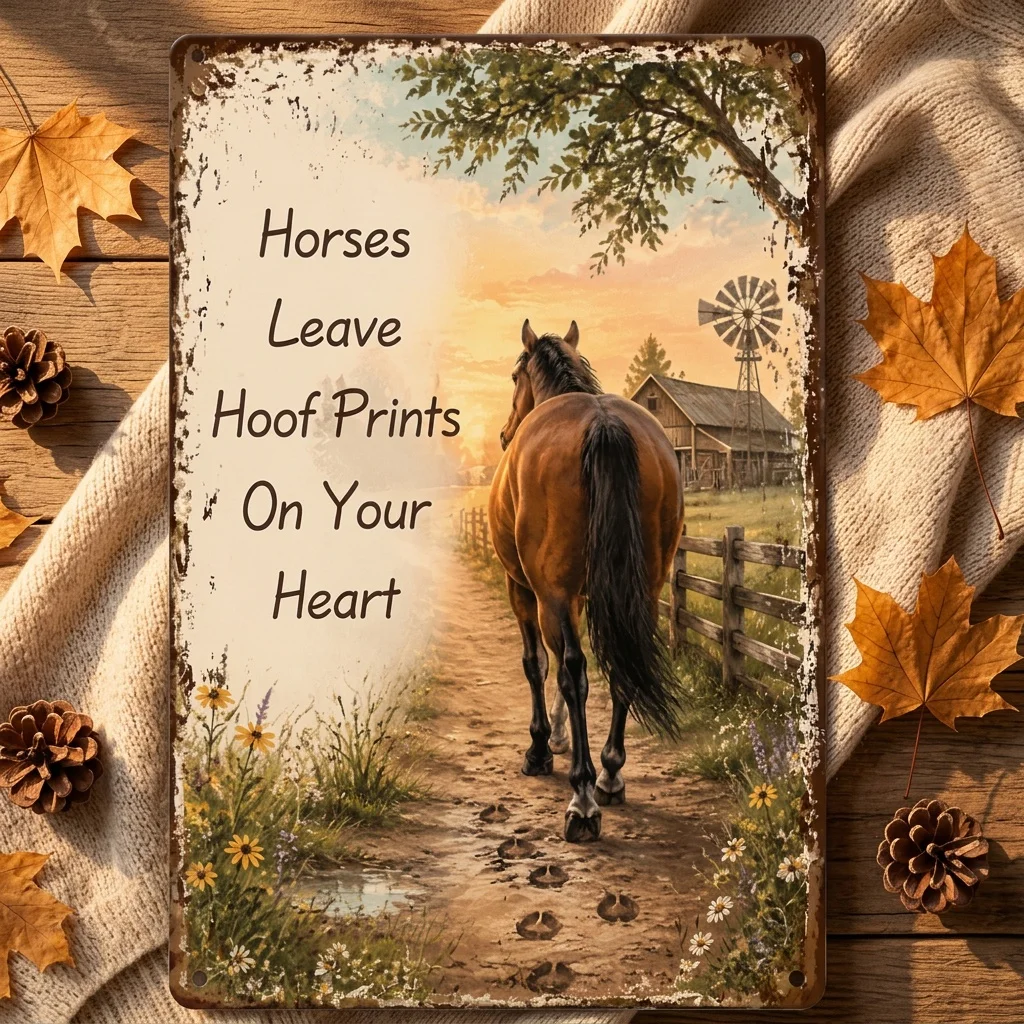 2D Flat, 2D Flat2D Flat, [2Dflat], 1pc 30X20Cm- Horses Leave Hoof Prints On Your Heart Sign, Horse Lover Decorative Sign,