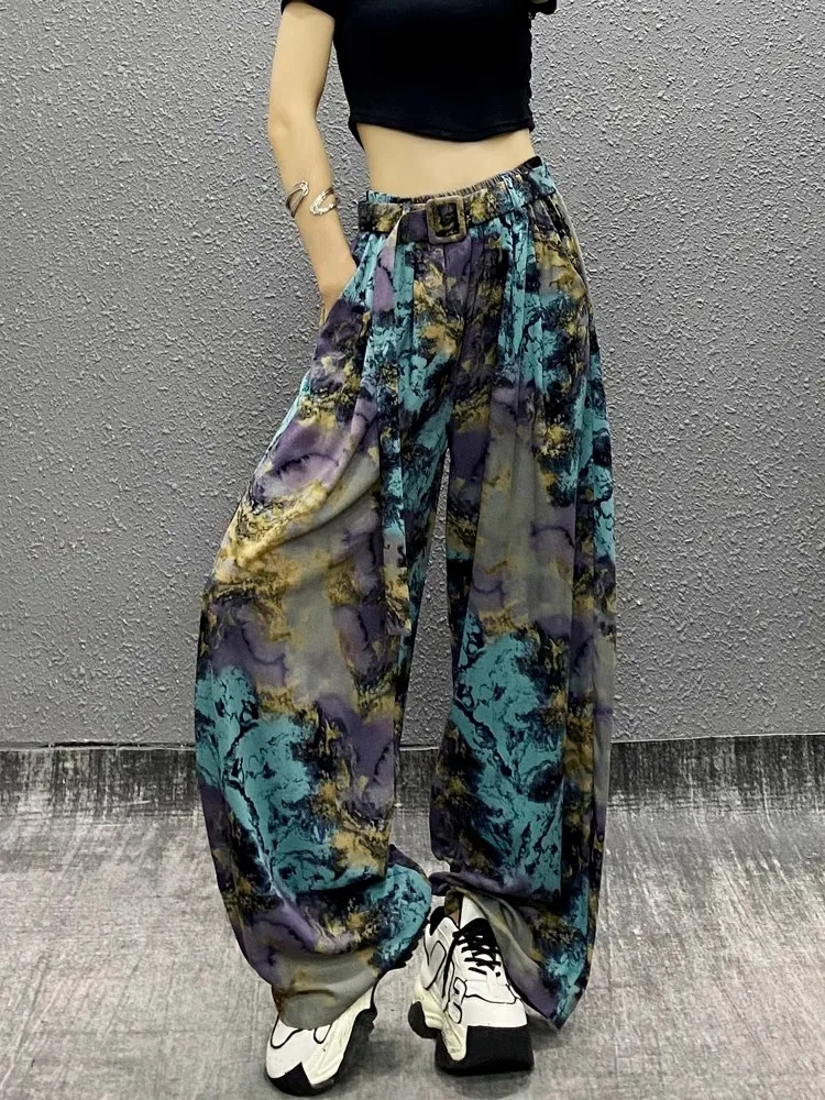 

Women Pants Loose Straight Leg Pant Gradient Dyed Tie Dye Print Thin High Waist Trousers Summer Loose Sweatpants Female Trendy