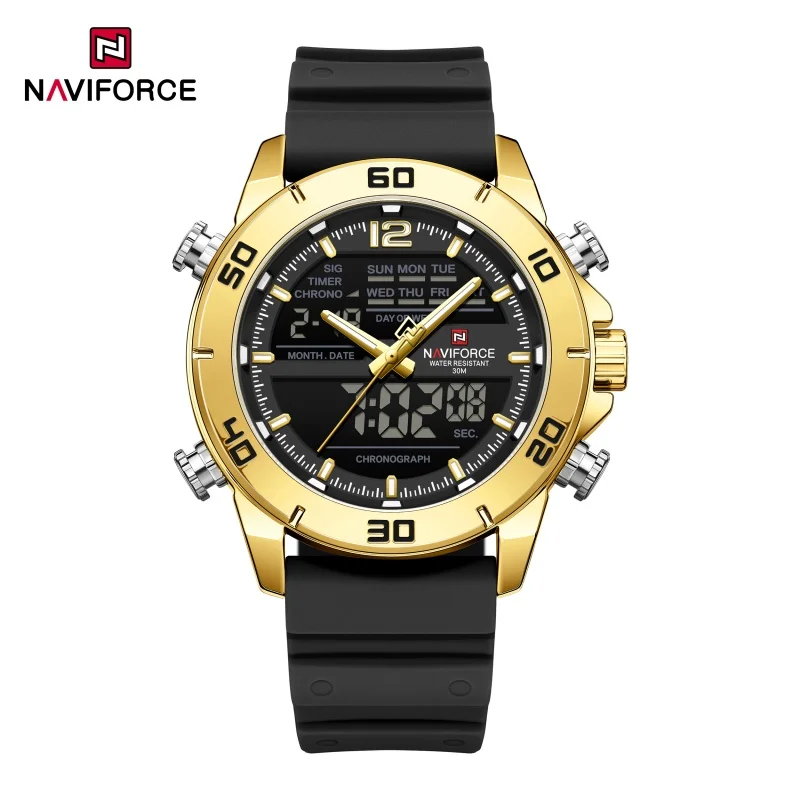 

NAVIFORCE 9253T мужские электронные кварцевые часы водостойкий силиконовый ремешок светящийся календарь спортивная мода relojes para hombres