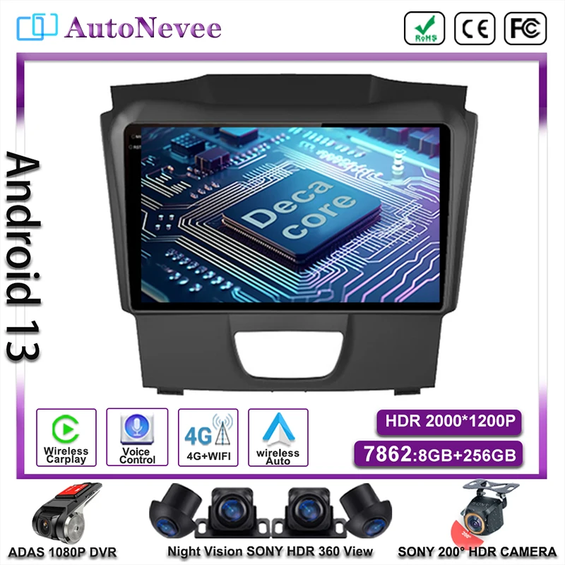 

Carplay Autoradio Android 14 Screen Auto Radio Multimedia Head Unit For Isuzu DMAX 2015-2019 Car Player Navigation GPS Stereo