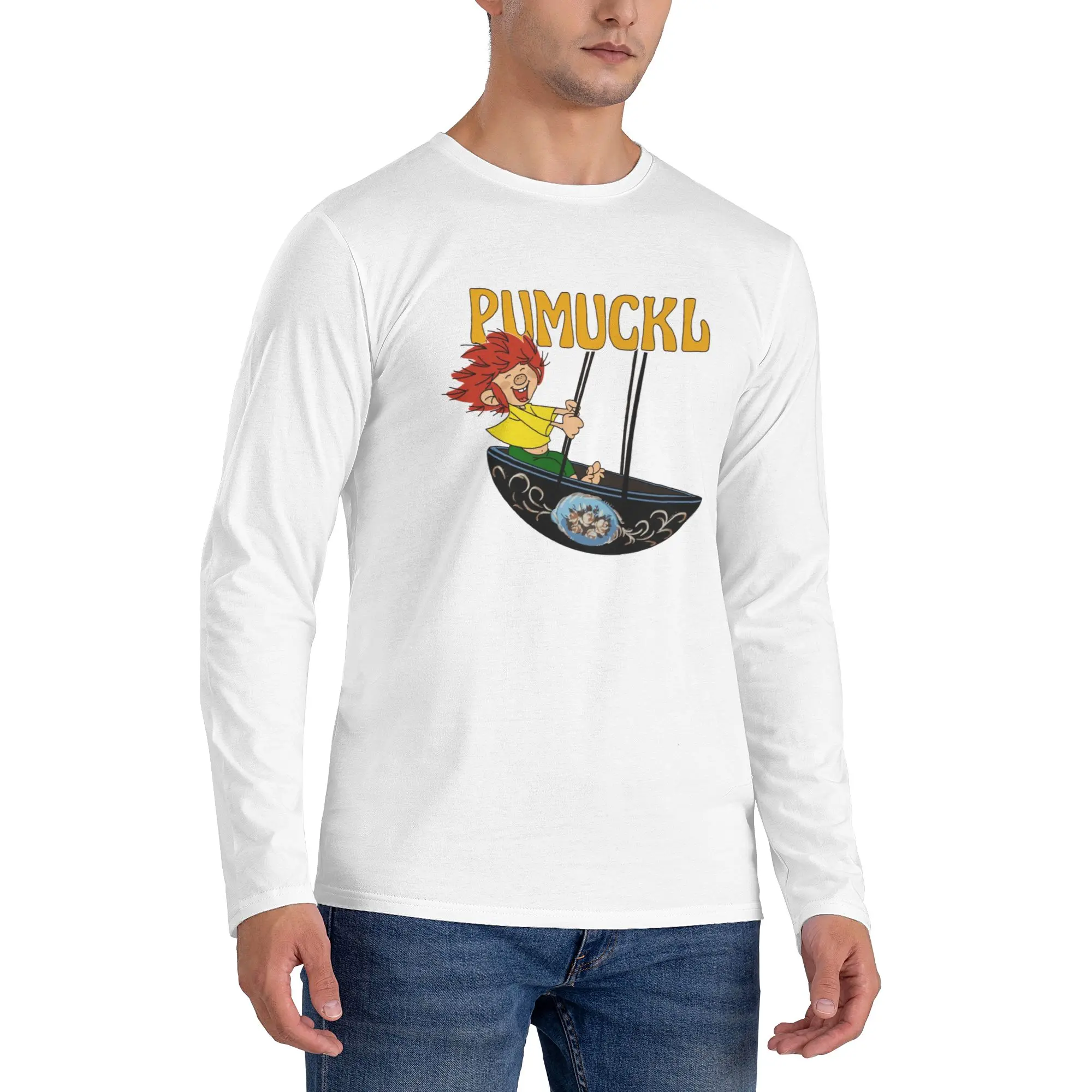 

Мужская футболка с длинными рукавами Pumuckl Swing, повседневные футболки с круглым вырезом, весенние и осенние мужские топы