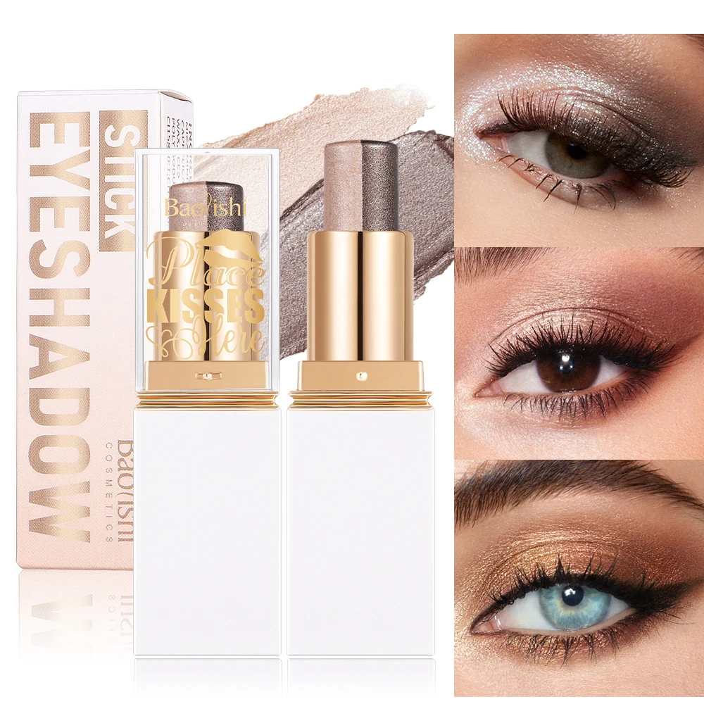 Dual-Tone Shimmer Eyeshadow Stick, Pearl & Glitter Twist Up Crayon, Long Lasting Creamy Eye Makeup, Easy Blend Eyeliner Pencil