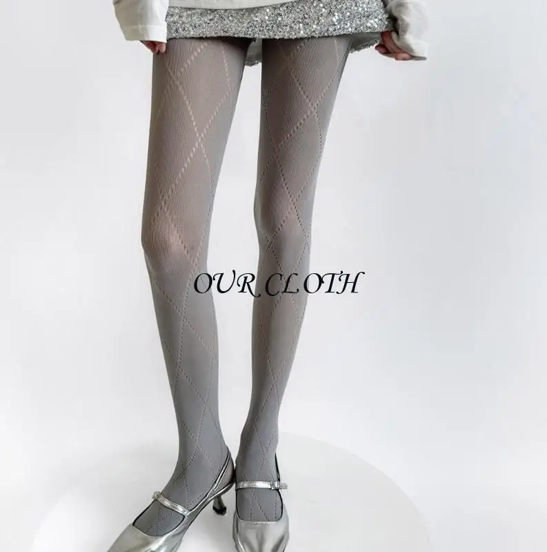 الأزياء الأنيقة Hollowout Argyle Pattern Women's Spring Wings Limgings Leggings Lepaque Bantyhose Sockings Hosiery Y1AC #4