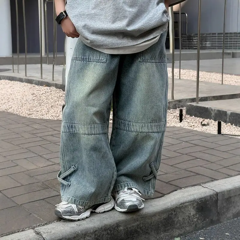 2026 Spring Summer Boys Loose Straight Leg Distressed Jeans Korean Style Fashion Casual Denim Pants Kids Trousers